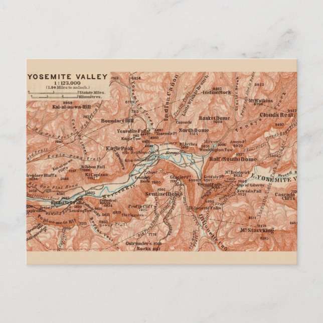Cartão Postal  Yosemite Valley Map Postcard (Frente)