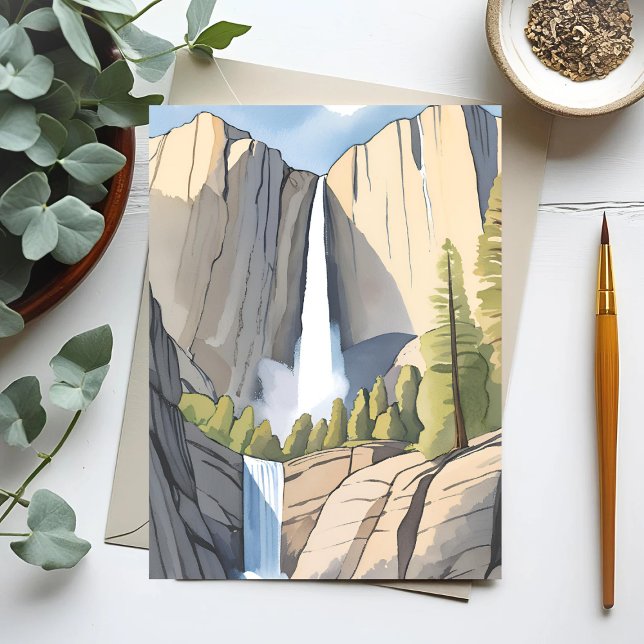 Cartão Postal Yosemite Waterfall | National Park Watercolor (Criador carregado)