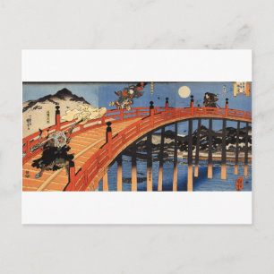 Cartão Postal Yoshitsune e Benkei, Kuniyoshi, Ukiyo-e