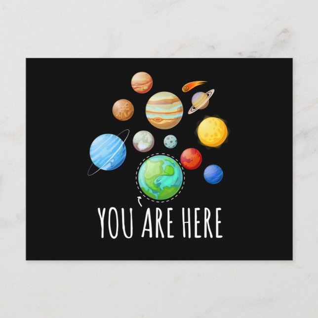 Cartão Postal You Are Here Planet Astronaut Space (Frente)