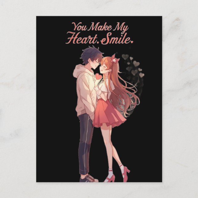 Cartão Postal You Make My Heart Smile Anime Couple T-Shirt (Frente)
