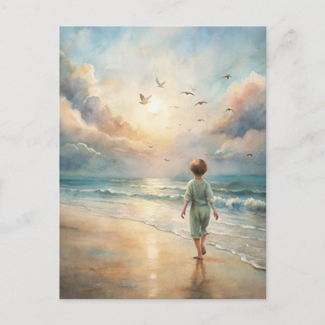 Cartão Postal Young Boy on Beach (Frente)