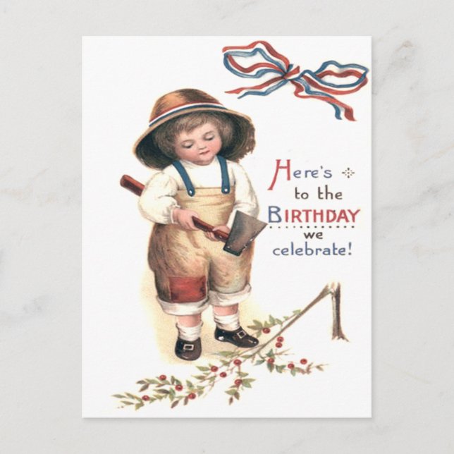 Cartão Postal Young George Washington Derrubando Árvore Cerejeir (Frente)