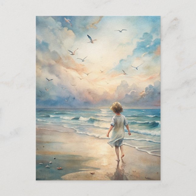 Cartão Postal Young Girl in Beach (Frente)