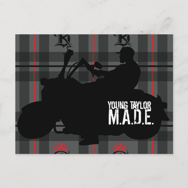 Cartão Postal Young Taylor M.A.D.E. Poster de motocicleta (Frente)