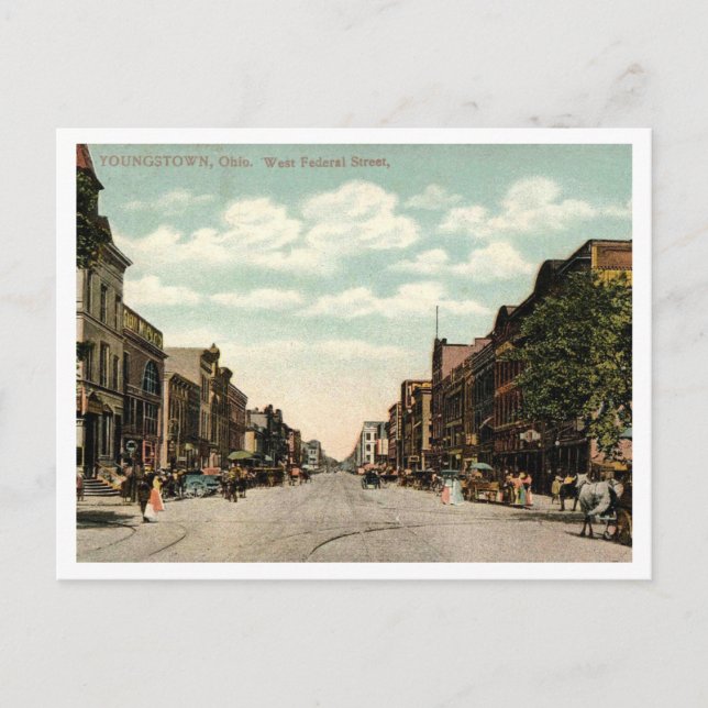 Cartão Postal Youngstown OH, West Federal Street, 1910 (Frente)