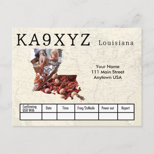 Cartão Postal Your Photo Louisiana Shaped Cutout Custom QSL (Frente)