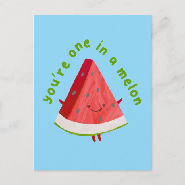Cartão Postal Your'e One in a Melon Cute Funny Watermelon Pun  (Frente)