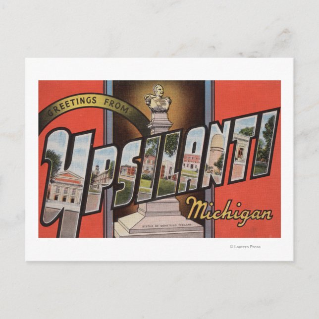 Cartão Postal Ypsilanti, Michigan - Cenas com Letras Grandes (Frente)