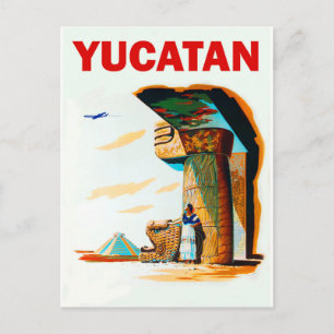 Cartão Postal Yucatan, pirâmide e construção antiga, vinhedo