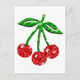 CARTÃO POSTAL YUMMY CHERRIES GLITTER GRAPHICS COMIDA FRUTA