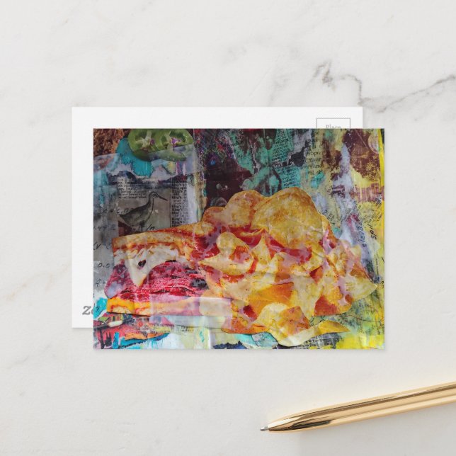 Cartão Postal yummy sandwich and chips junk journal Collage (Frente/Verso In Situ)