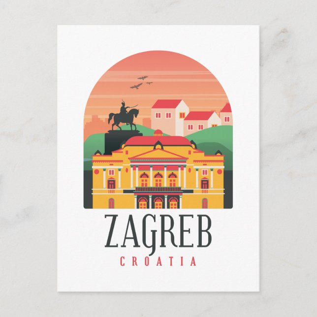 Cartão Postal Zagreb Croácia Cityscape Vintage (Frente)