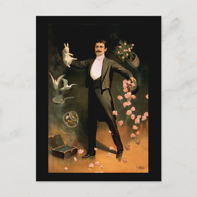 Cartão Postal Zan Zig atuando com coelhos e rosas (Frente)