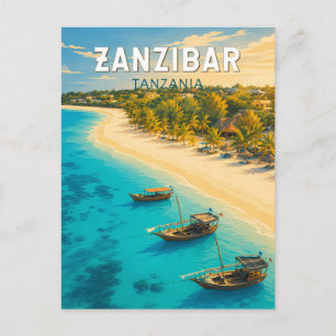 Cartão Postal Zanzibar Tanzânia Ilustração Arte de Viagem Vintag