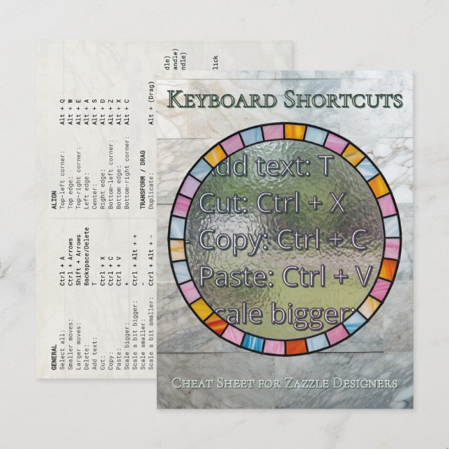 Cartão Postal Zazzle Designer Keyboard Shortcuts Reference Card (Frente/Verso)