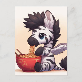Cartão Postal Zebra Angel Eating Ramen Adorável