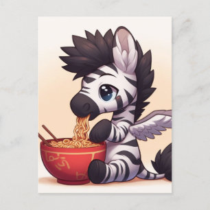 Cartão Postal Zebra Angel Eating Ramen Adorável