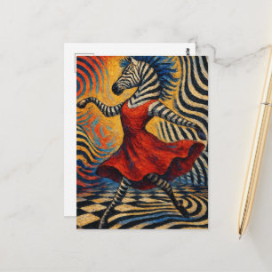 Cartão Postal Zebra com fantasia de vestido vermelho
