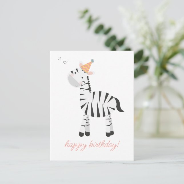 Cartão Postal Zebra de Desenho Animado Fofo - Aniversário de Cri (Em pé/Frente)