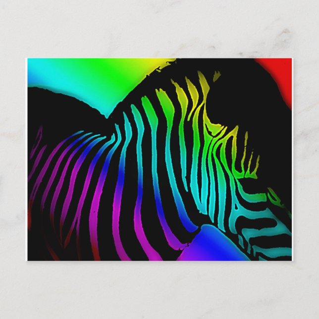 Cartão Postal zebra de pop art em cores neon de arco-íris (Frente)
