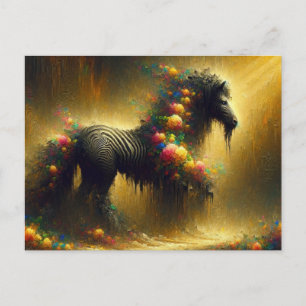 Cartão Postal Zebra e Flores em um Fundo Amarelo