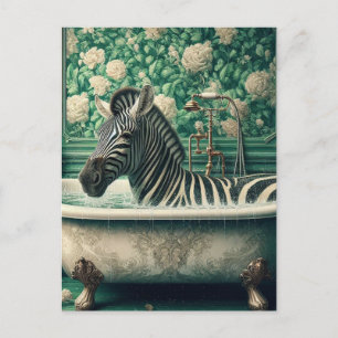 Cartão Postal Zebra Engraçada em Banheira Floral