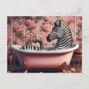 Cartão Postal Zebra Engraçada em Banheira Rosa Rosa