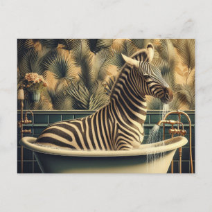 Cartão Postal Zebra Engraçada em Banheira Tropical