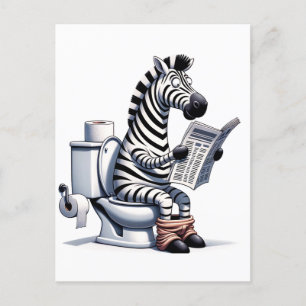 Cartão Postal Zebra Engraçada em Leitura de Banheiro