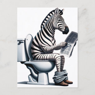 Cartão Postal Zebra Engraçada em Leitura de Banheiro