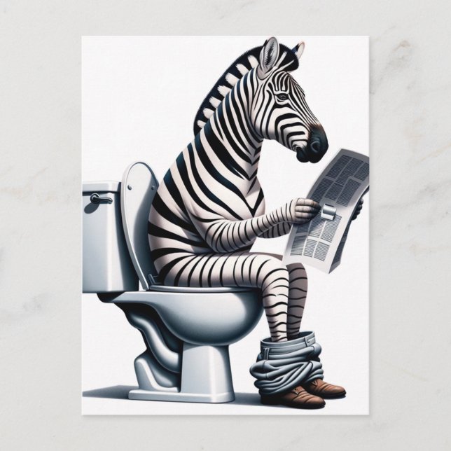 Cartão Postal Zebra Engraçada em Leitura de Banheiro (Frente)