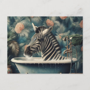 Cartão Postal Zebra engraçada em uma baia de banheira