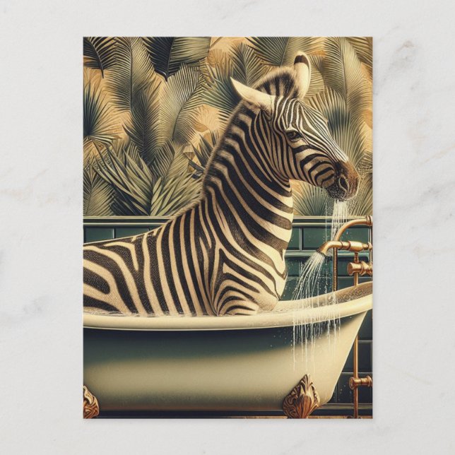 Cartão Postal Zebra Engraçada numa Banheira com Pés-relha (Frente)