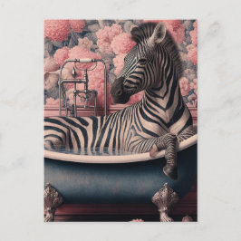 Cartão Postal Zebra engraçada numa Banheira num Banheiro Floral