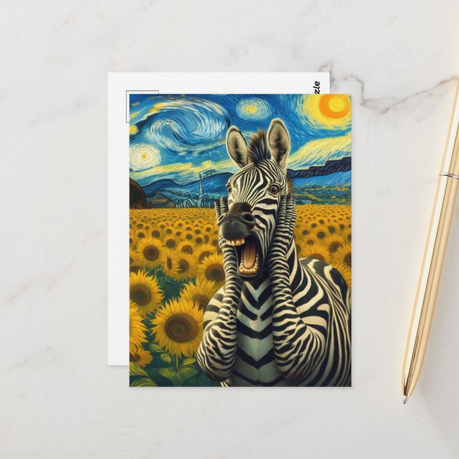 Cartão Postal Zebra Faux Van Gogh, que grita (Frente/Verso In Situ)