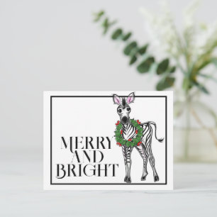 Cartão Postal Zebra festiva de férias   coroa de Natal verde ver
