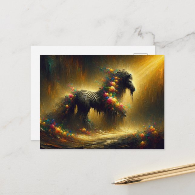 Cartão Postal Zebra floral surreal (Frente/Verso In Situ)
