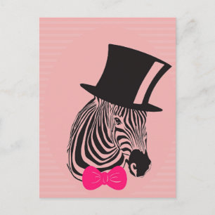 Cartão Postal Zebra hipster com o chapéu superior e o empate Arc