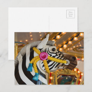 Cartão Postal Zebra Horse Feliz-Go-Round Carousel Ride Foto Pos