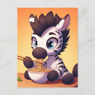 Cartão Postal Zebra Kawaii Comendo Ramen