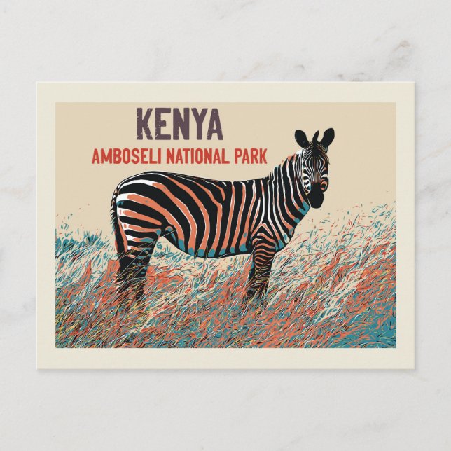 Cartão Postal Zebra no Parque Nacional de Amboseli, Quênia (Frente)