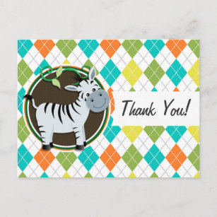 Cartão Postal Zebra no teste padrão colorido de Argyle