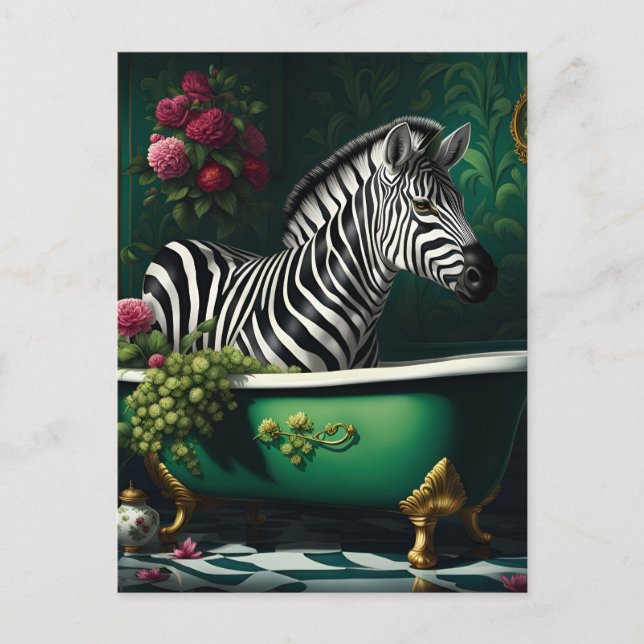 Cartão Postal Zebra numa Banheira (Frente)
