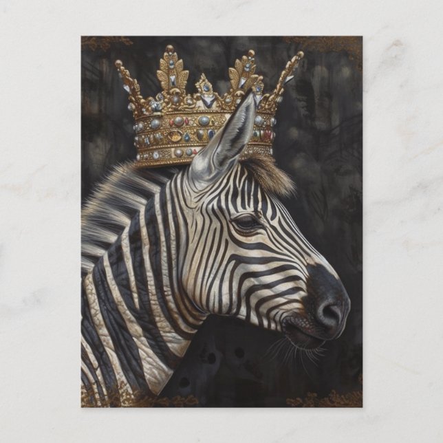Cartão Postal Zebra numa Coroa Dourada (Frente)