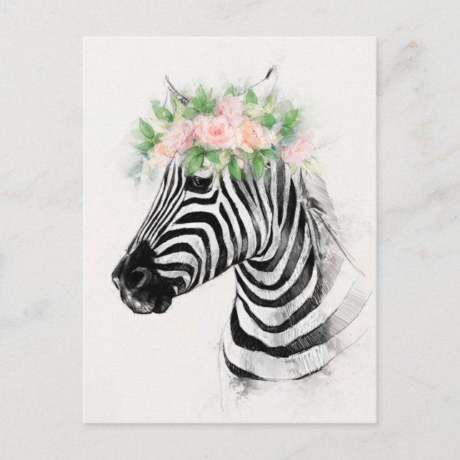 Cartão Postal Zebra Vestindo um Retrato da Coroa Flor (Frente)