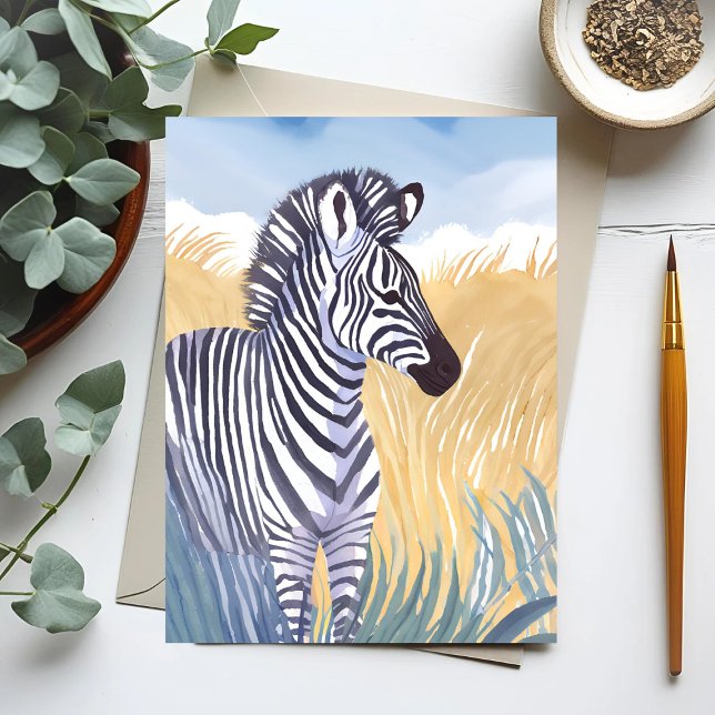 Cartão Postal Zebra | Watercolor Safari Animal Nature (Criador carregado)