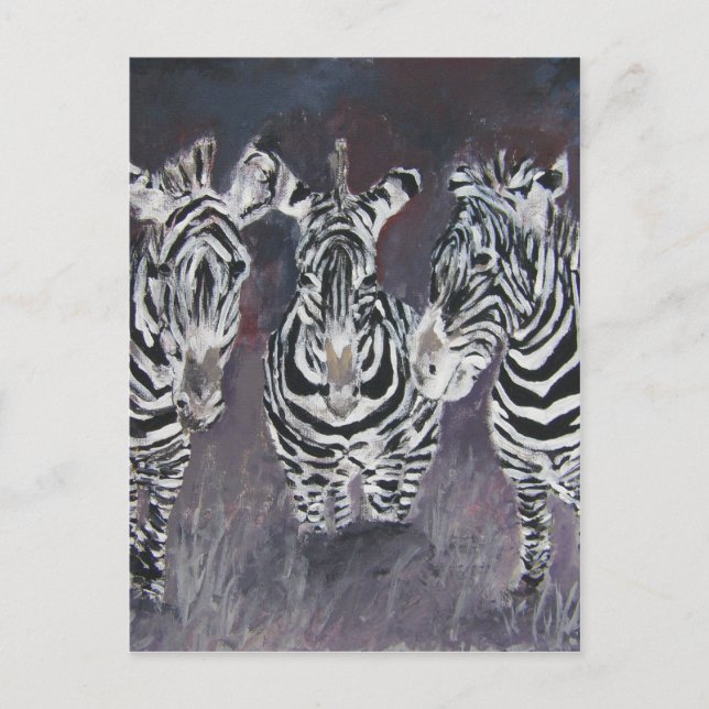 Cartão Postal zebra zoo animais selvagens presentes em pintura (Frente)