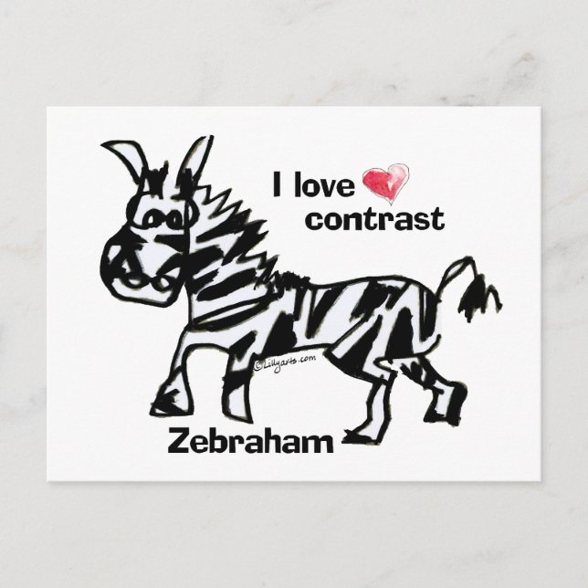 Cartão Postal Zebraham - Eu adoro contraste (Frente)