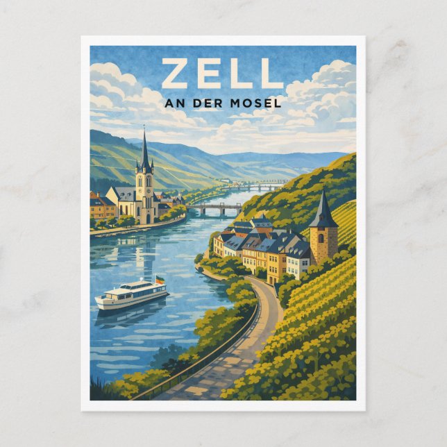 Cartão Postal Zell Germany Vintage Travel Art (Frente)